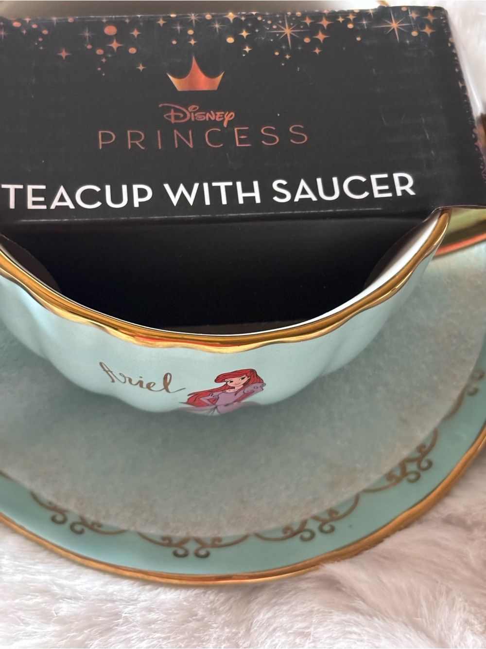 Disney Ariel Mint Green and Pink Ceramic Bowl with Gold Accents - Picture 2 of 4